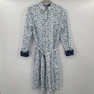 Foxcroft NYC Rocca Non-Iron Blue Breeze Watercolor Polka Dots‎ Dress Size 8